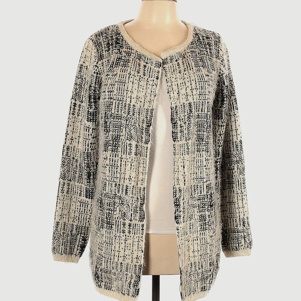 Forever 21 Black and Cream Fuzzy Cardigan Sweater